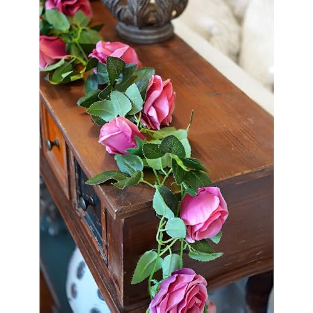 FiveSeasonStuff 2-Pack Fuchsia Silk Rose Garlands – 14.4ft Artificial Vines