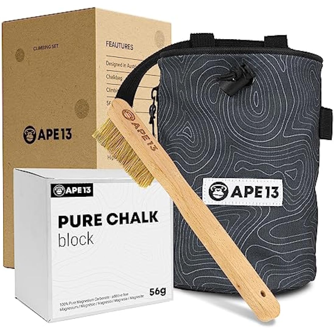 APE13 Chalk Bag Set zum Klettern & Bouldern – Inkl. Bürste & Gurtband