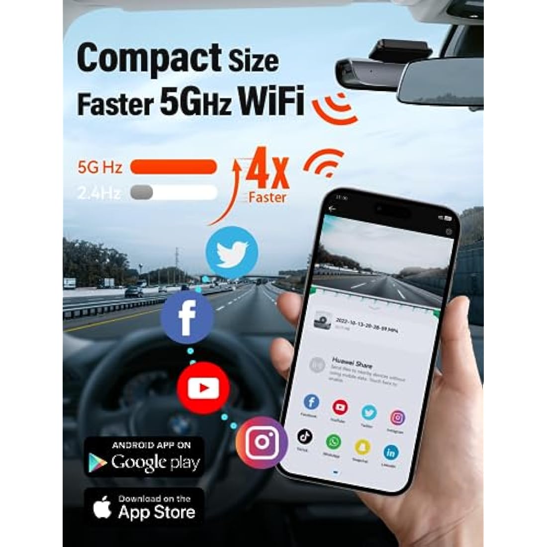 IIWEY EY02 4K Dual Dash Cam – Front and Rear Car Camera with 5GHz WiFi