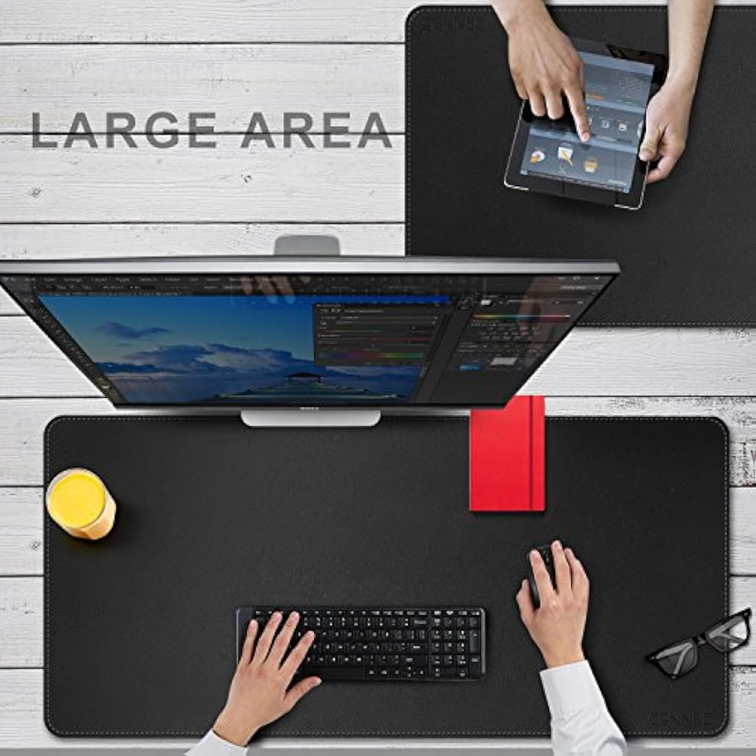 CENNBIE Extra Large Leather Desk Mat – 100x50cm Non-Slip Desk Pad, Black