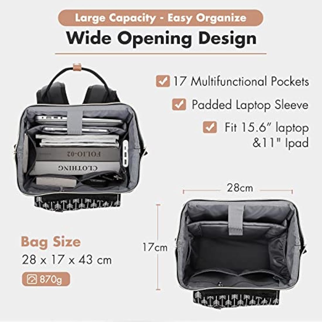 Lekesky 15.6 Inch Laptop Backpack with USB Port - Waterproof Travel Bag