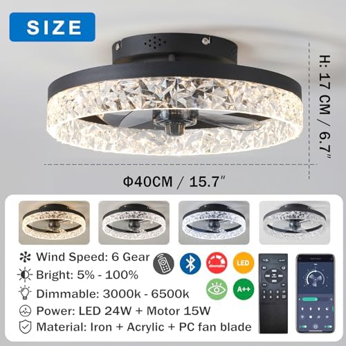 Modern Quiet Ceiling Fan with Dimmable LED Light – Black