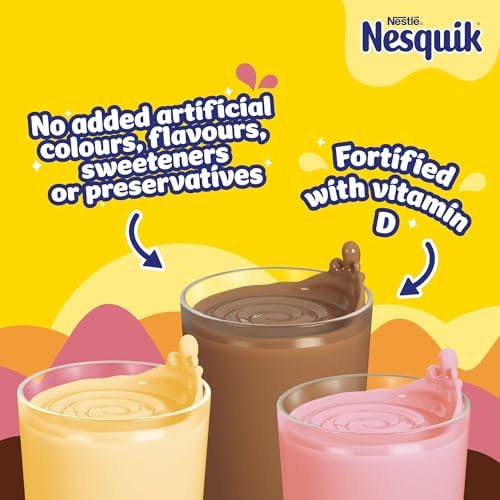 Nesquik Strawberry Milkshake Powder – Vitamin D & C, 500g (Pack of 10)