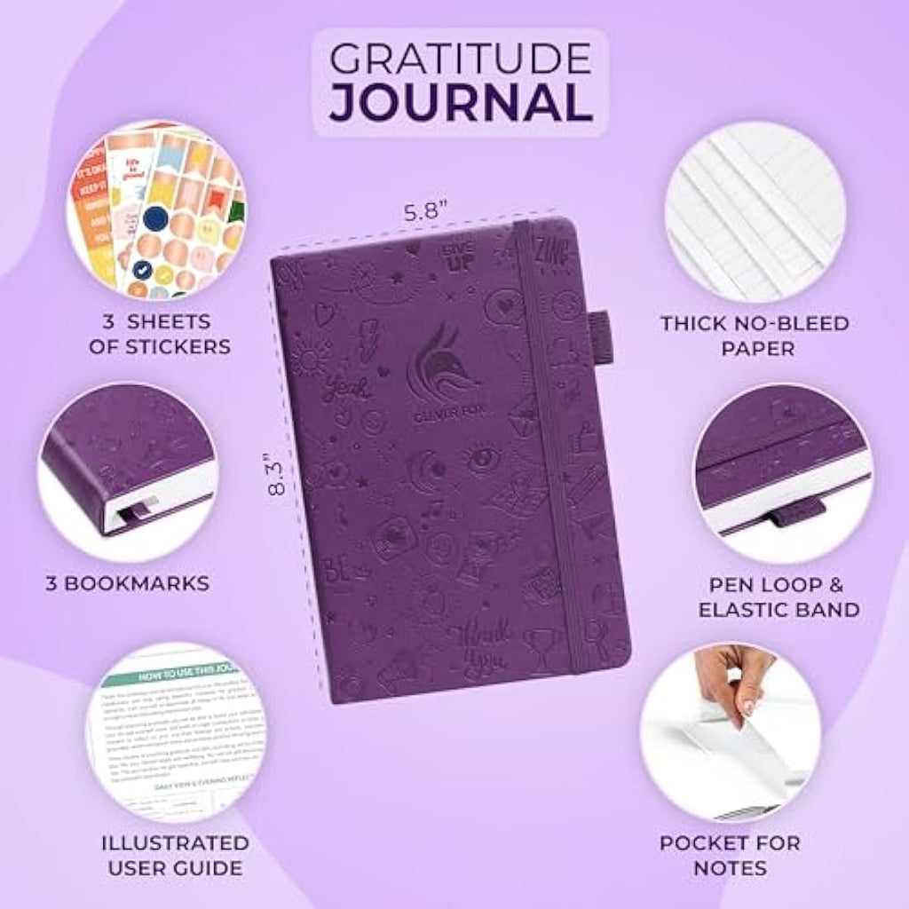Clever Fox Gratitude Journal – A5 Vegan Leather Daily Notebook, Purple