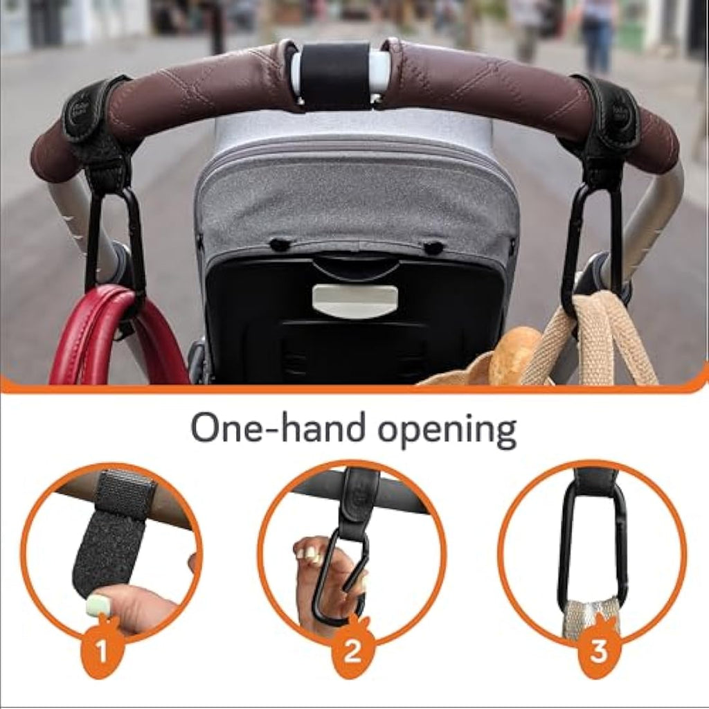 Baby Uma Leather Buggy Clips – Universal Pram Hooks (2 Pack) | Black