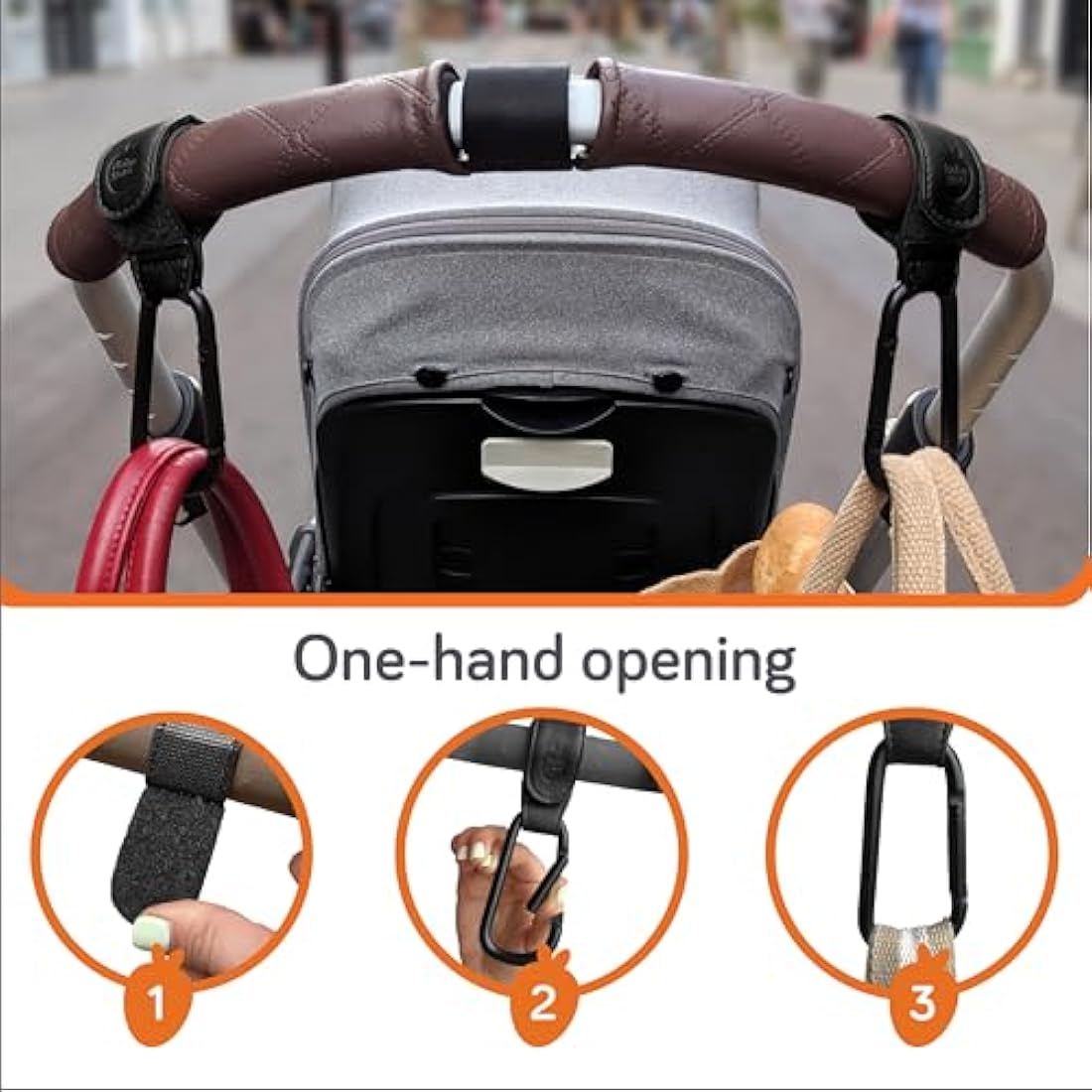 Baby Uma Leather Buggy Clips – Universal Pram Hooks (2 Pack) | Black