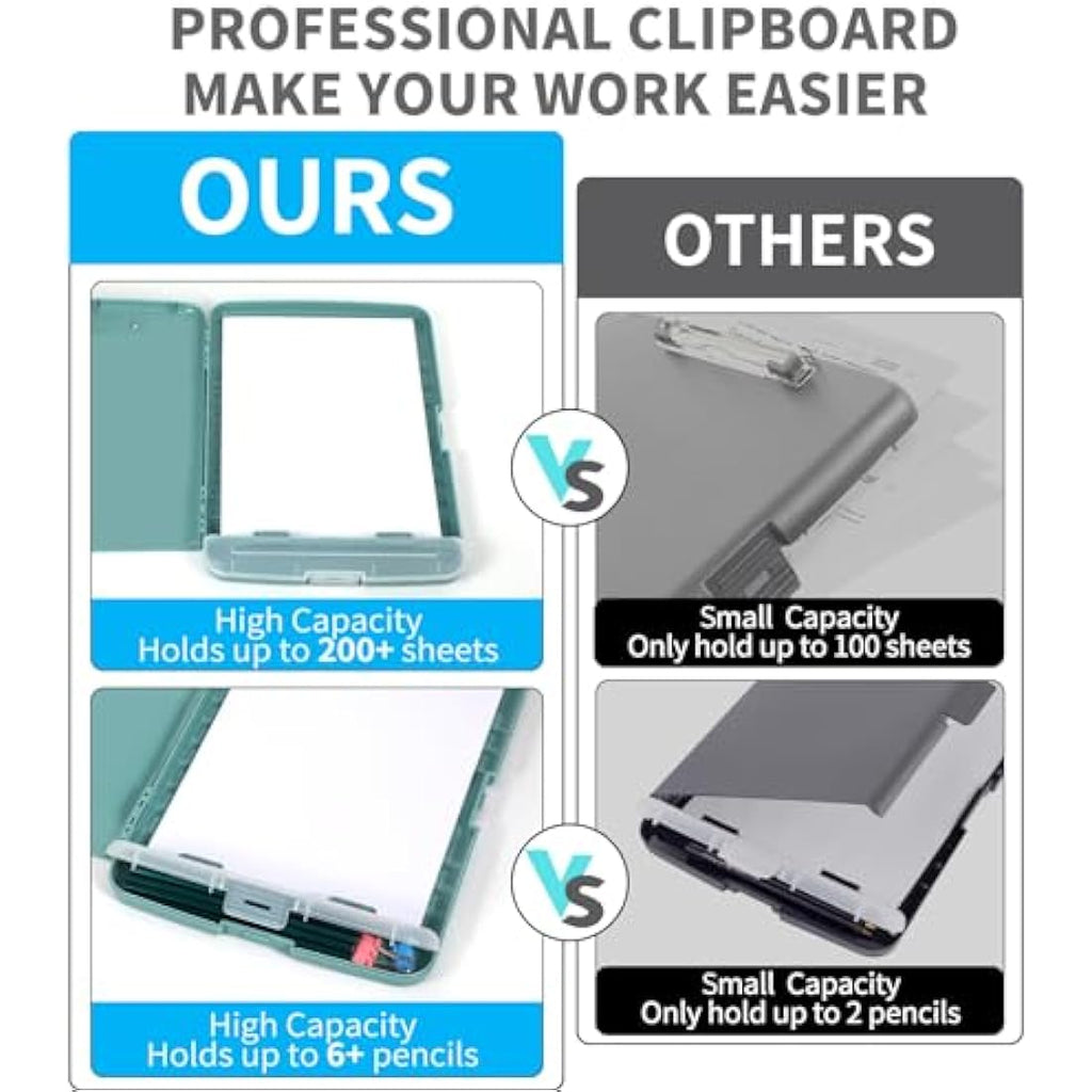 DMFLY Storage Clipboard – Heavy Duty A4 Case with Pen Holder, 200 Sheet Cap
