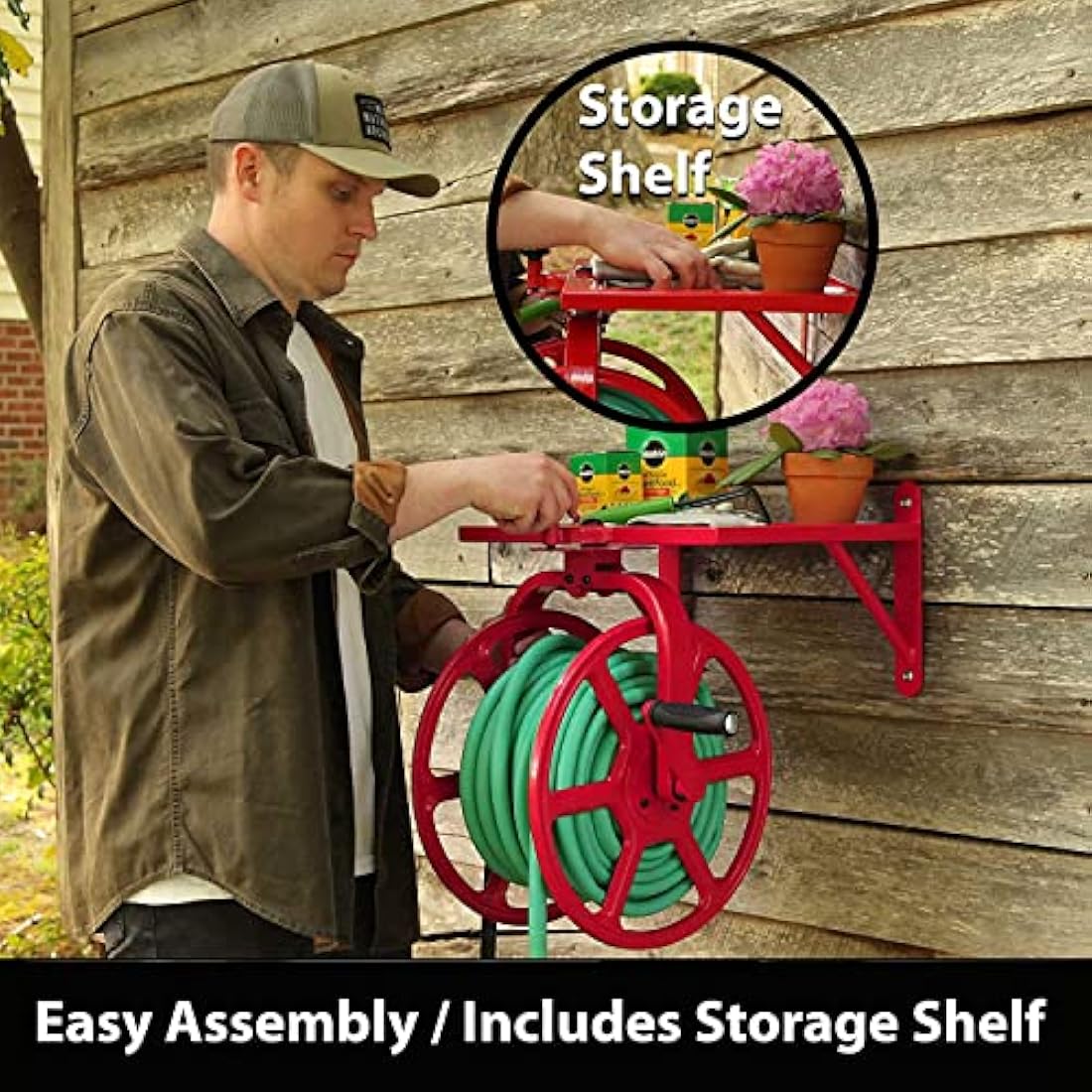 Liberty Garden Steel Hose Reel – 125-Foot Capacity with Storage Tray