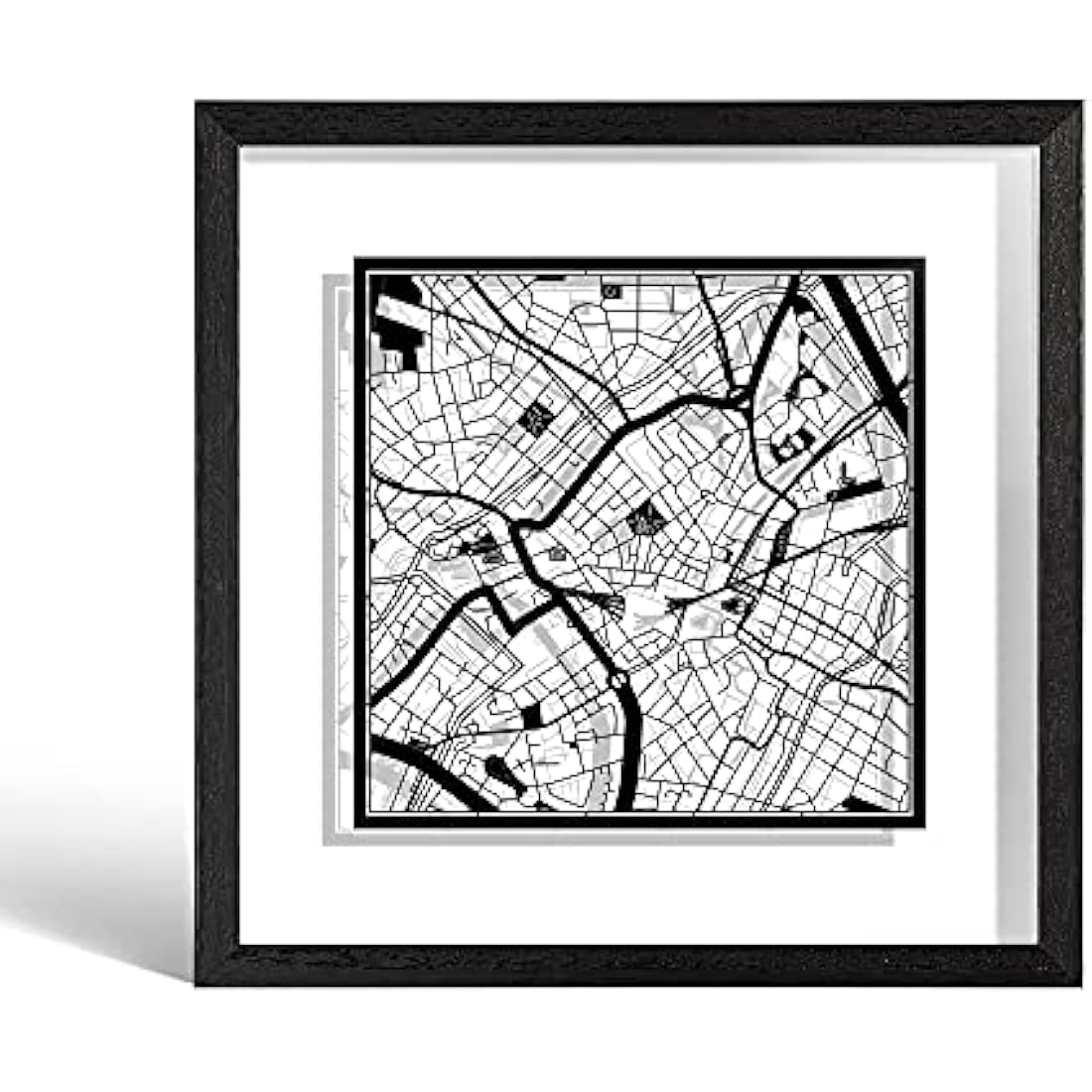 Birmingham Paper Cut Map Art -  Framed Wall Decor, 23x23cm