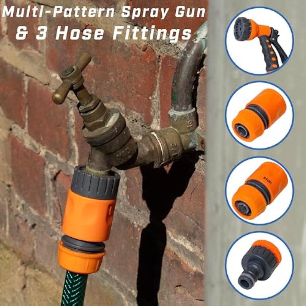 Faithfull 50M Reinforced PVC Garden Hose Kit with 7-Pattern Spray Gun