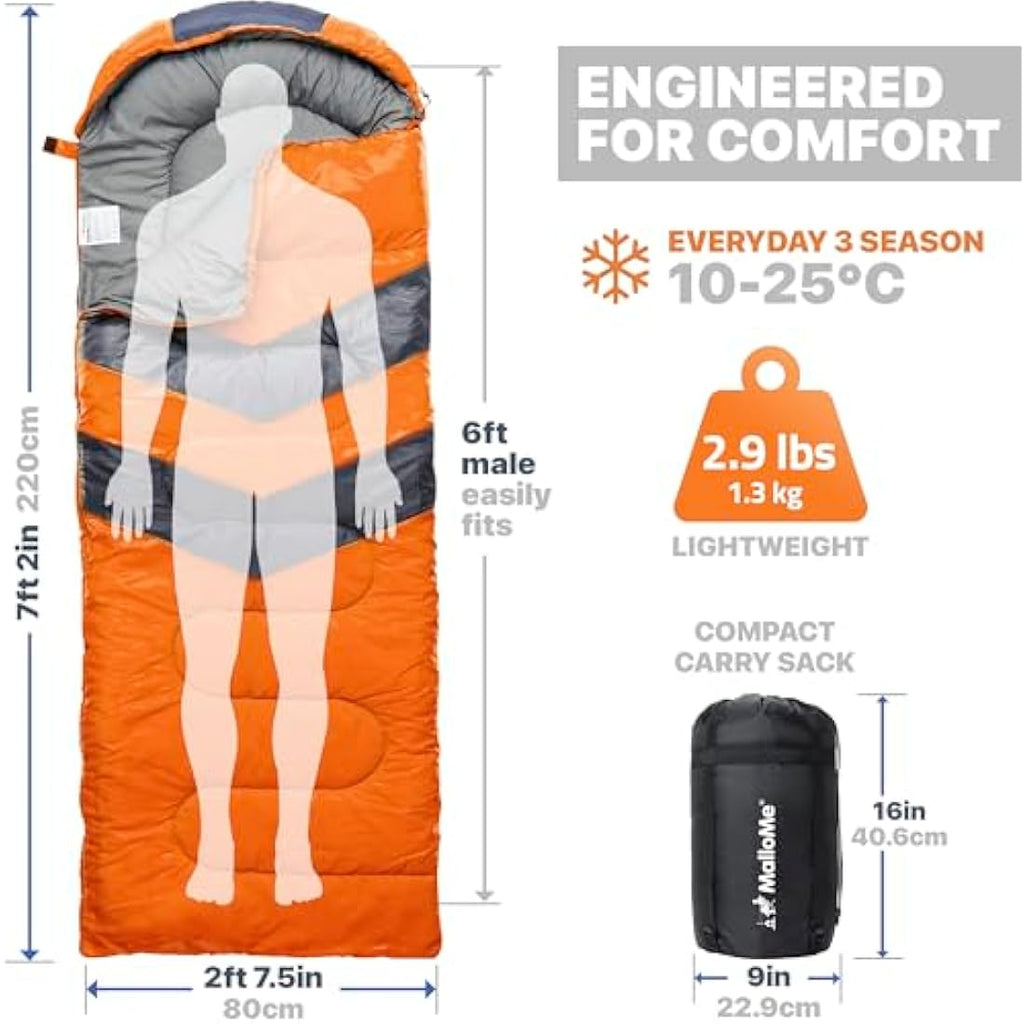 MalloMe 3-4 Season Sleeping Bag | Ultralight Waterproof Camping Gear