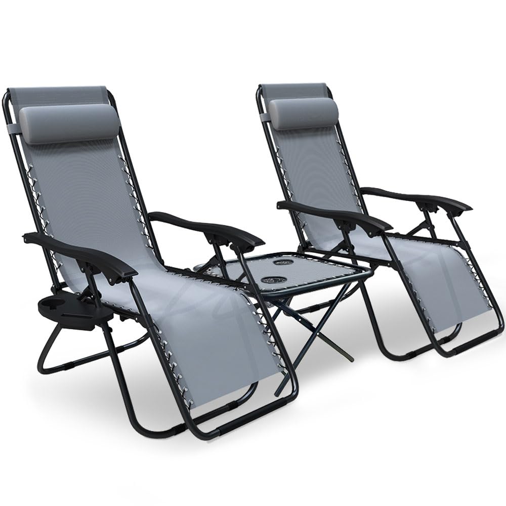 VOUNOT Zero Gravity Chair Set of 2 | Folding Outdoor Recliner - Grey