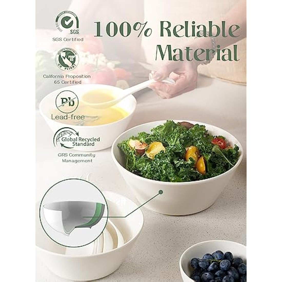 DOWAN Large Ceramic Soup Bowls | 1730ml White Porcelain Salad Bowls, Set of 4