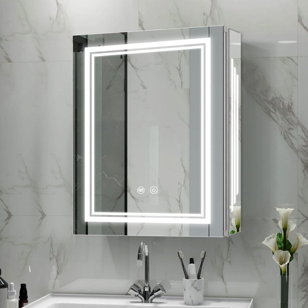 Janboe LED Medicine Cabinet | 20x26 Dimmable Mirror with USB & Demister