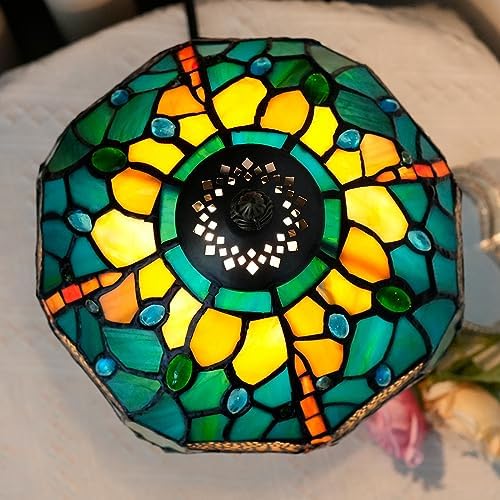 Blivuself Tiffany Style Stained Glass Dragonfly Table Lamp – 8" Retro Desk Light