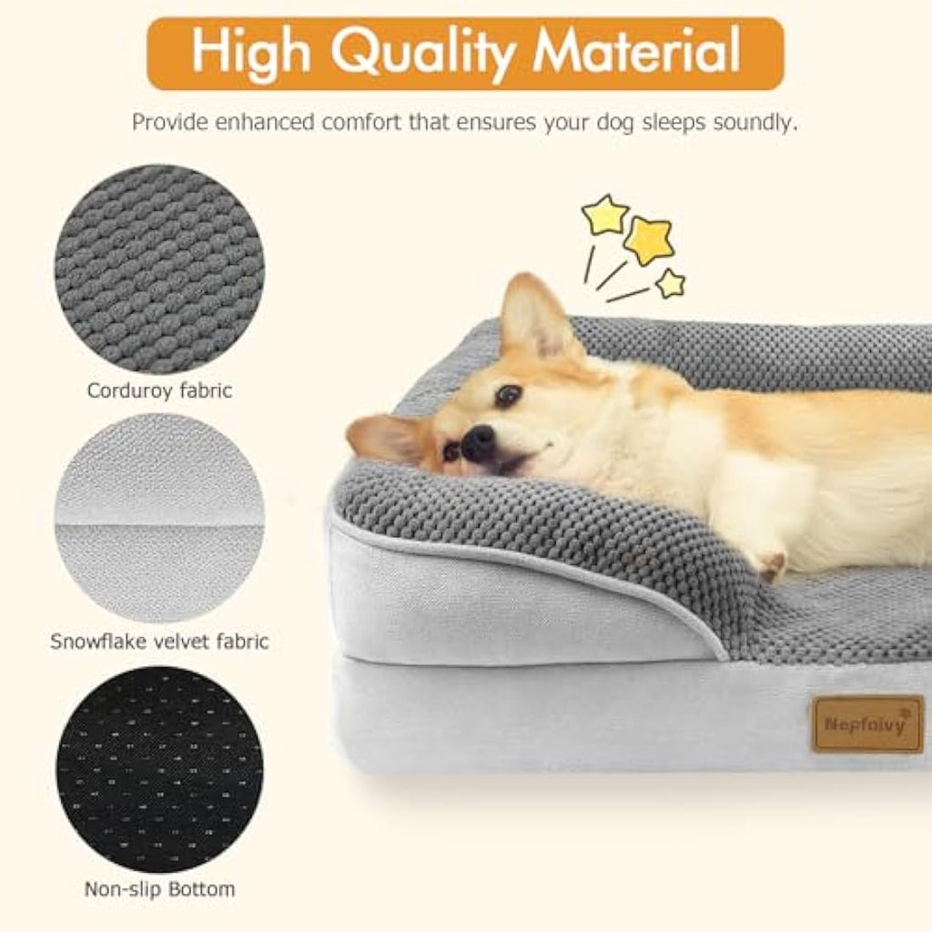 Nepfaivy Orthopedic Dog Bed – Waterproof Large Sofa Bed with Washable Cover