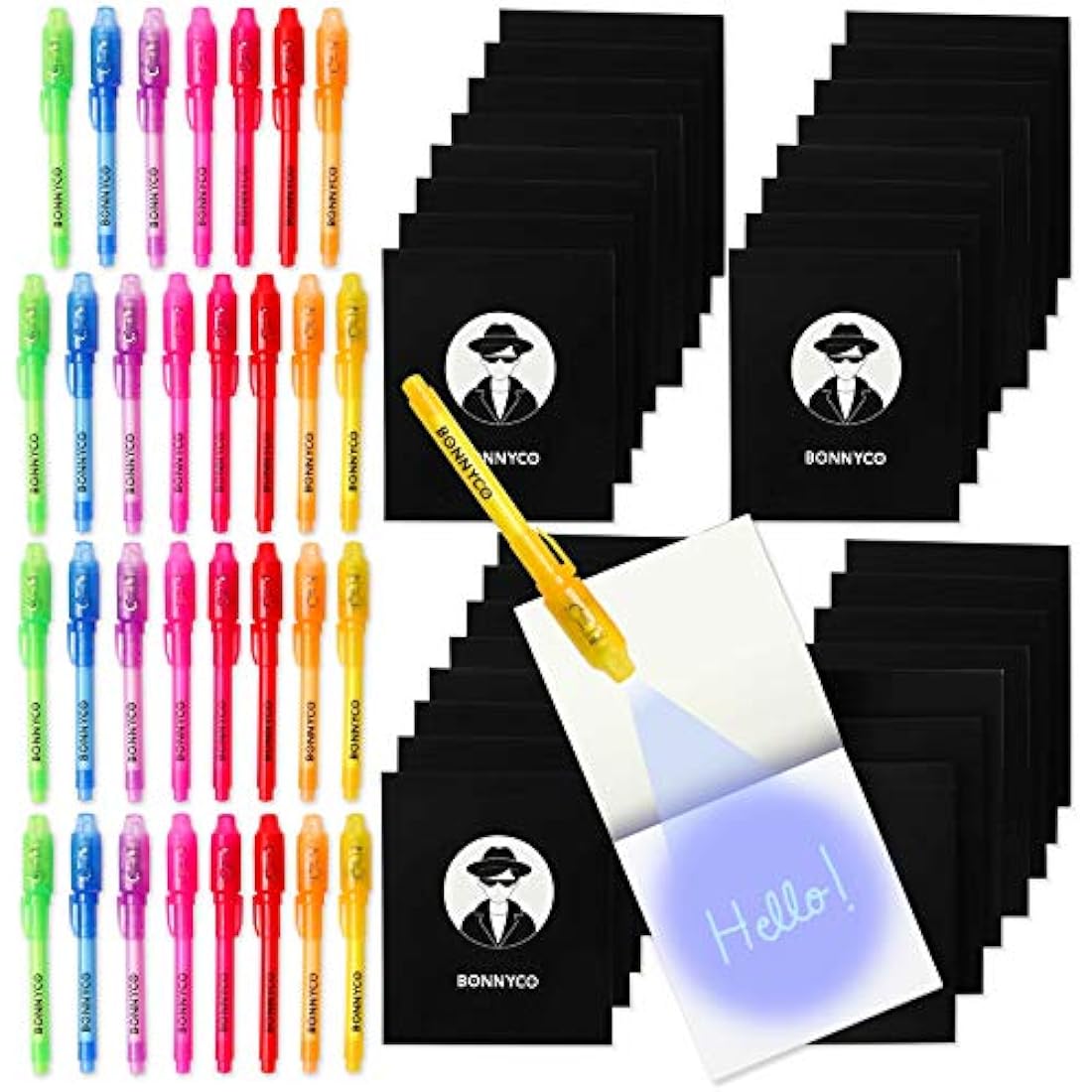 BONNYCO Invisible Ink Pen and Notebook Set - 32 Pack Spy Party Bag Fillers
