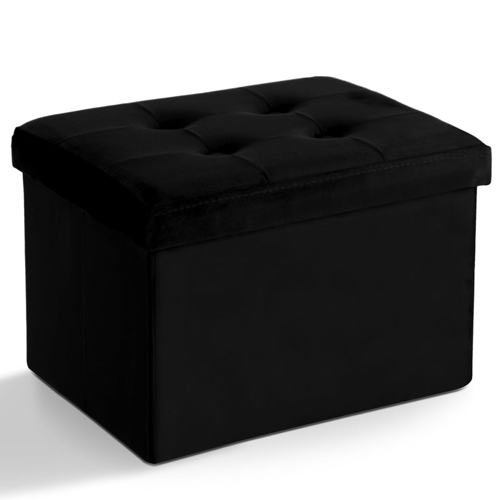 LINMAGCO Storage Ottoman Folding Foot Stool Foot Rest with Side Pocket Modern Ottoman with Storage Short Sofa Stool Velvet 43X33X33CMBlack - image 1