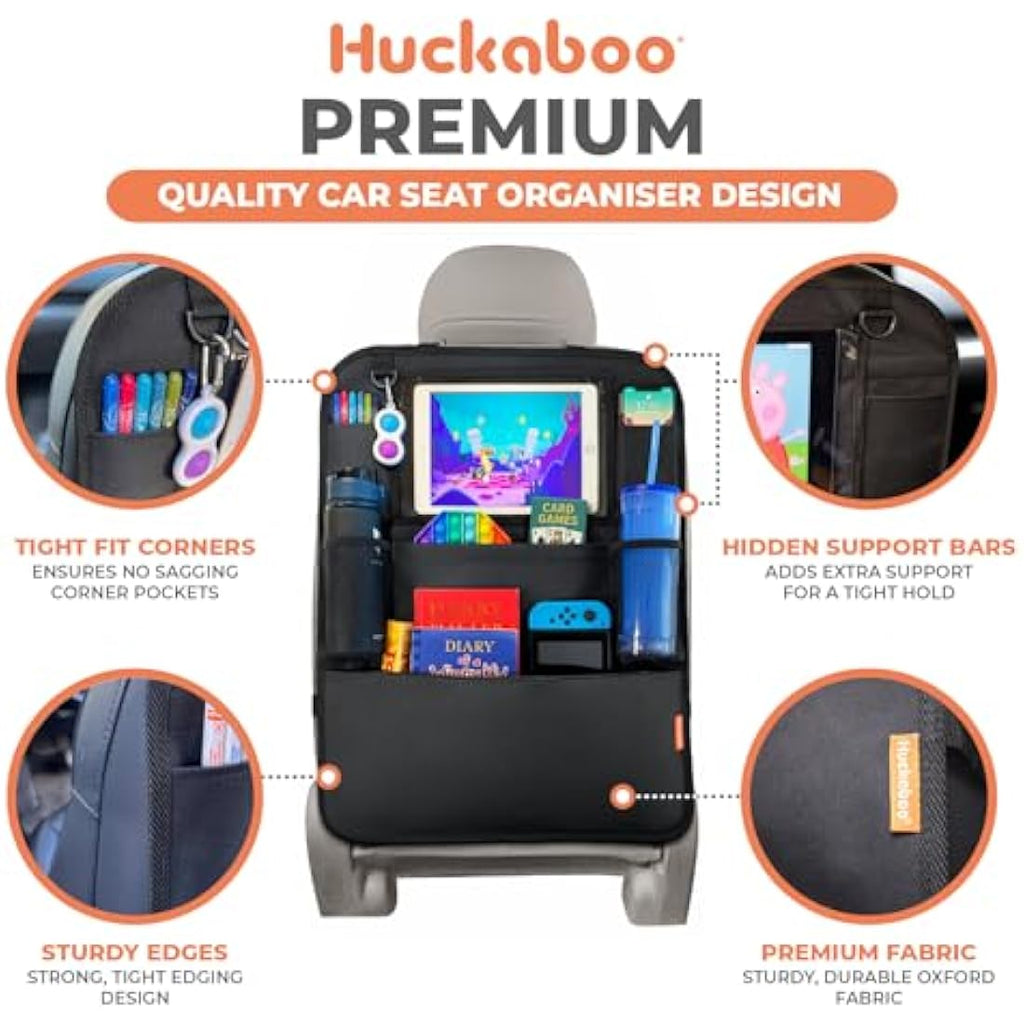 Huckaboo Car Seat Organiser – Kids Backseat Storage & Tablet Holder, 2 Pack
