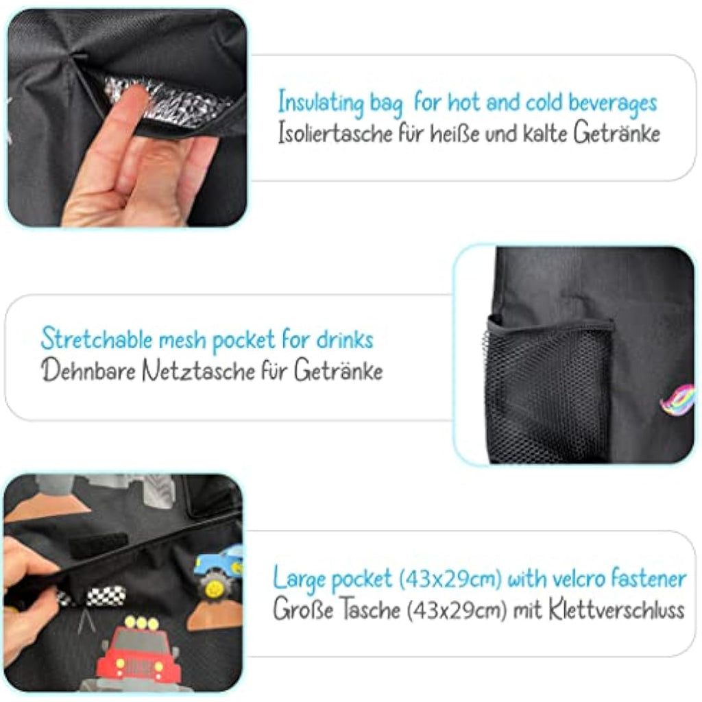 HECKBO Car Backseat Organizer | Monster Truck Tablet Holder & Thermo Pocket