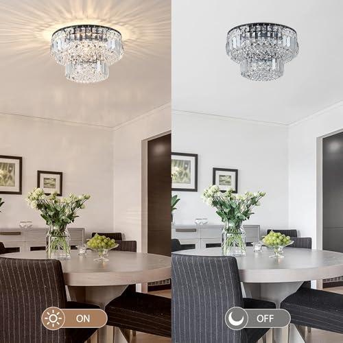 Bestier Modern Black Crystal Flush Mount Chandelier | 4-Light Ceiling Fixture