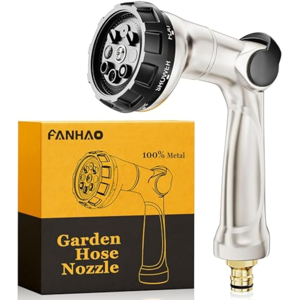 FANHAO Heavy Duty Metal Garden Hose Nozzle | 8-Pattern Thumb Control
