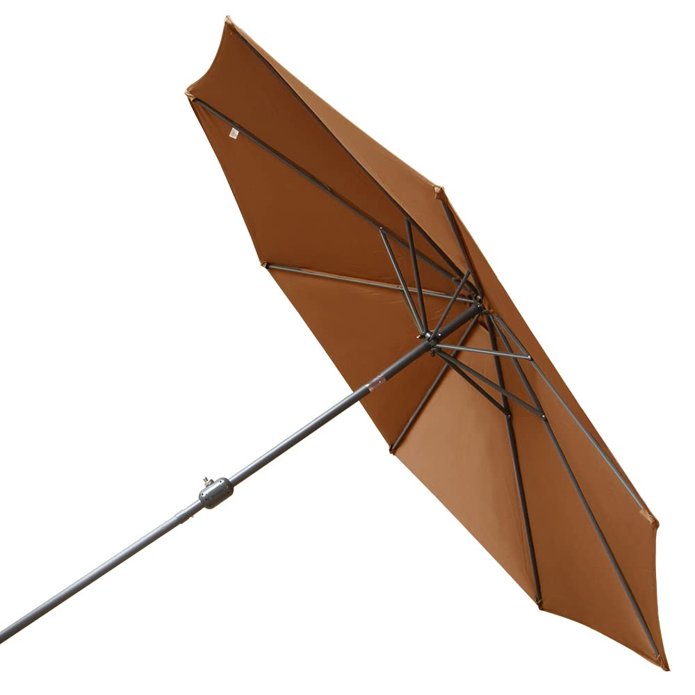 Greenbay 2.7m Round Garden Parasol | Tilt Patio Umbrella - Coffee
