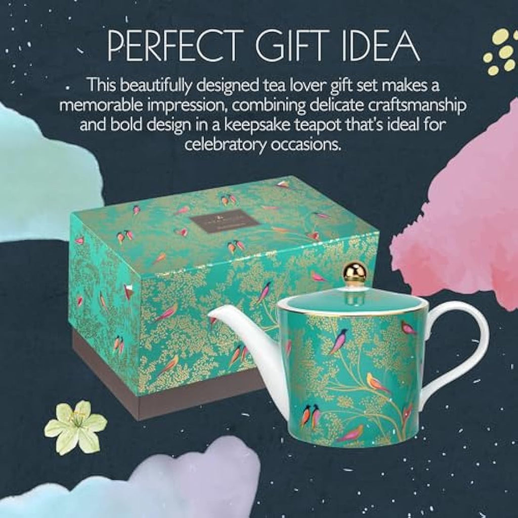 Sara Miller Portmeirion Chelsea Ceramic Teapot - Green & Gold, 1L