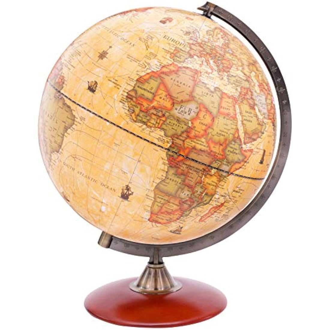 Exerz 30cm Antique World Globe | Rotating Vintage Map with Wood Base