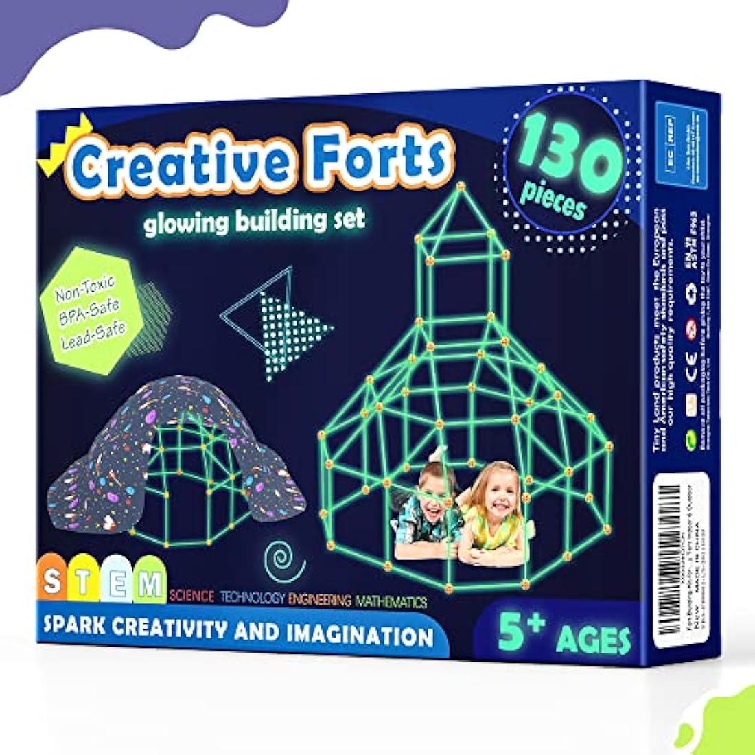 Jolof Store 130 Pcs Glow in the Dark Fort Building Kit – Kids STEM Toy