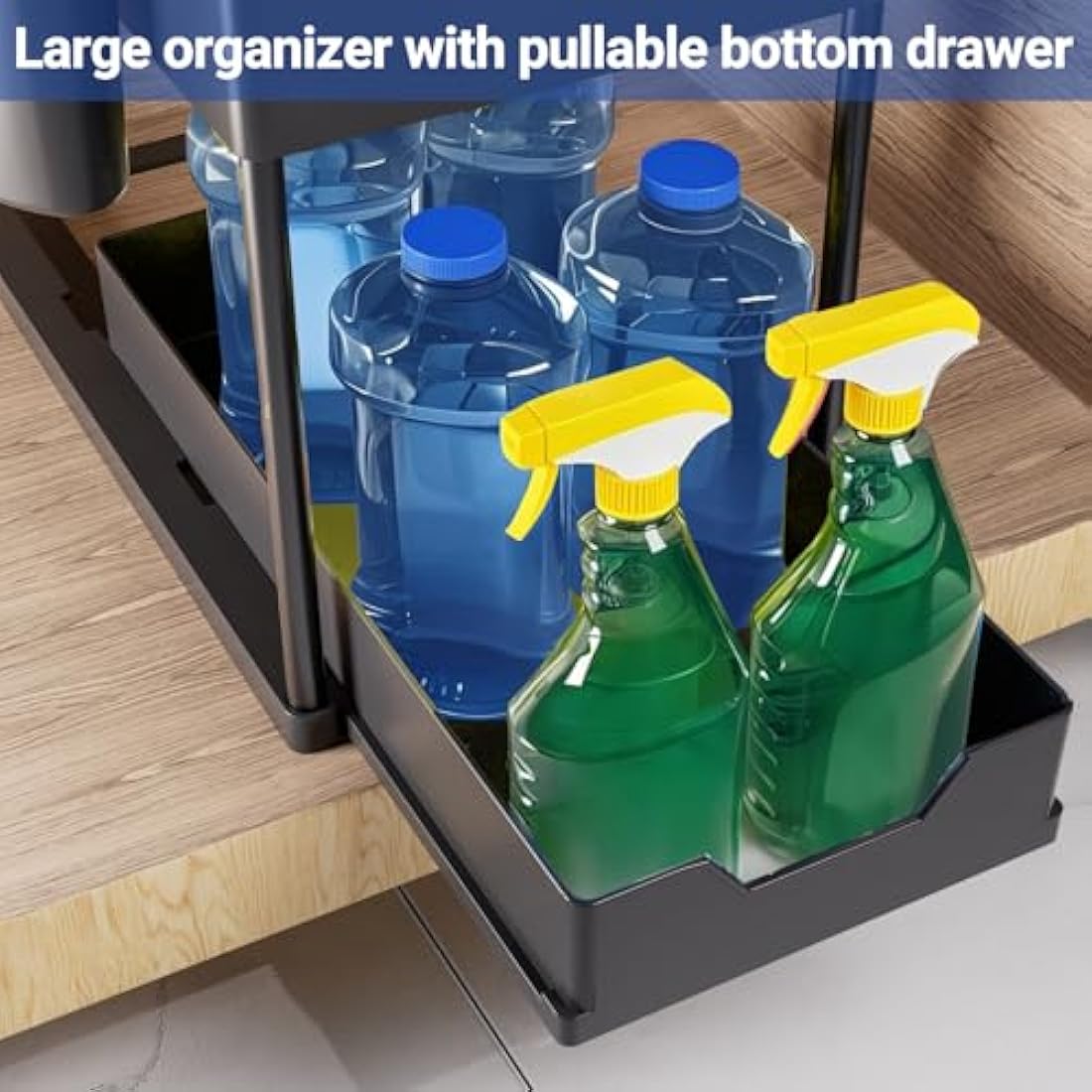 Puricon 3-Pack Under Sink Organiser | 2-Tier Sliding Kitchen Storage - Black