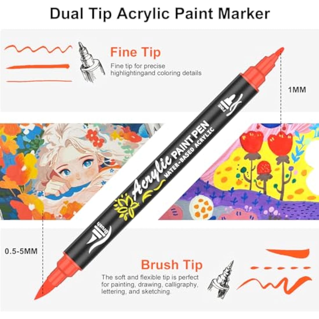 NICETY 60 Colors Dual Tip Acrylic Paint Pens for Rock and Wood Painting