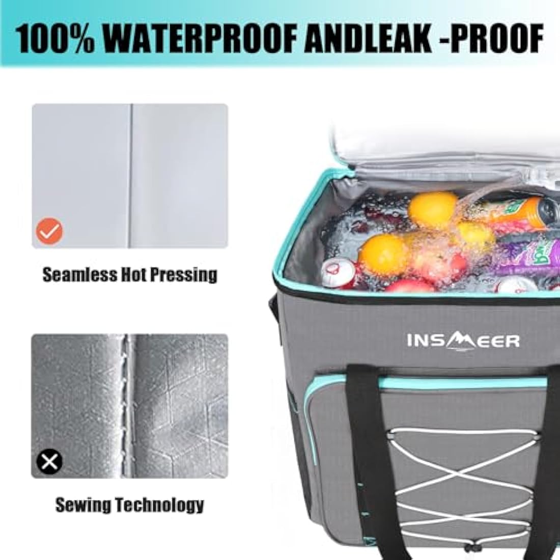 INSMEER 55L Large Insulated Cooler Bag | 90-Can Leakproof Soft Cooler
