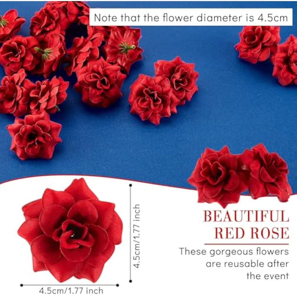 100 Pcs Red Artificial Silk Rose Heads for DIY Wedding Decor