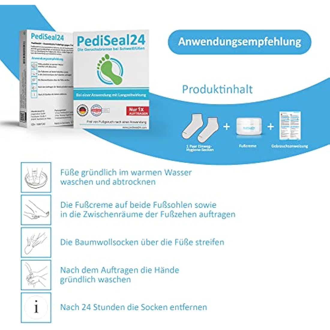 PediSeal24 Foot Cream Deodorant – Long-Term Odor Control with Socks