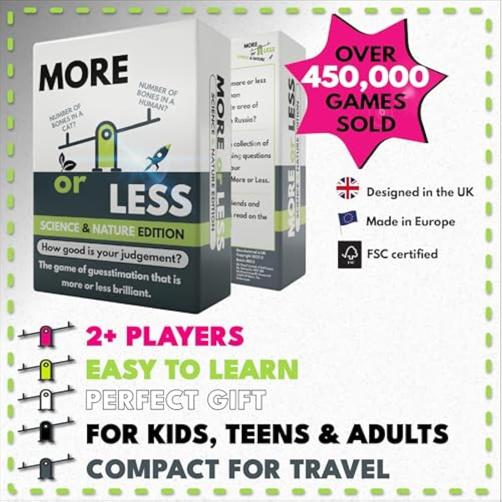 More or Less Science & Nature Trivia Card Game – Educational Travel Game