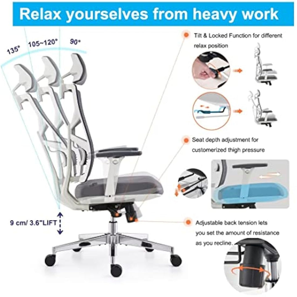 HOLLUDLE Ergonomic Office Chair – High Back Mesh Desk Chair with 4D Armrests