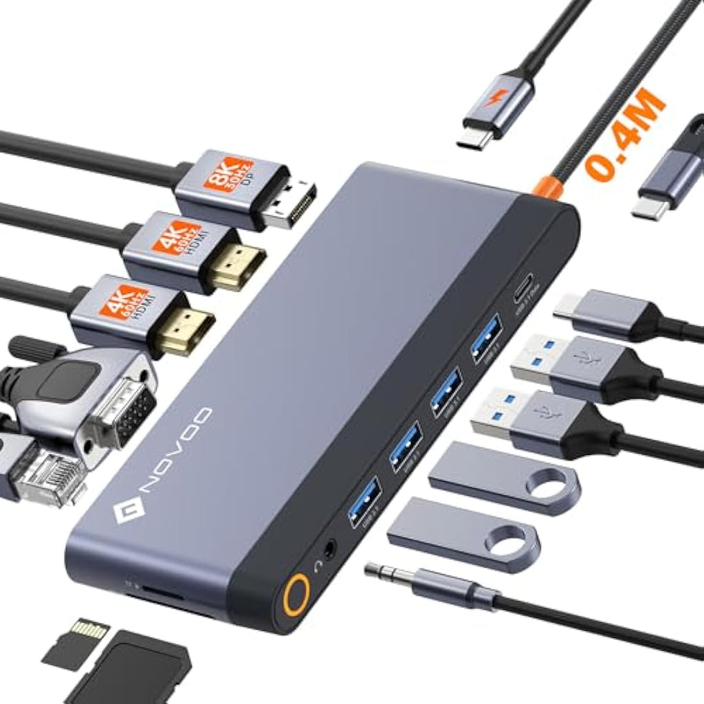 14-in-1 USB C Docking Station | Quad Display 8K 4K HDMI