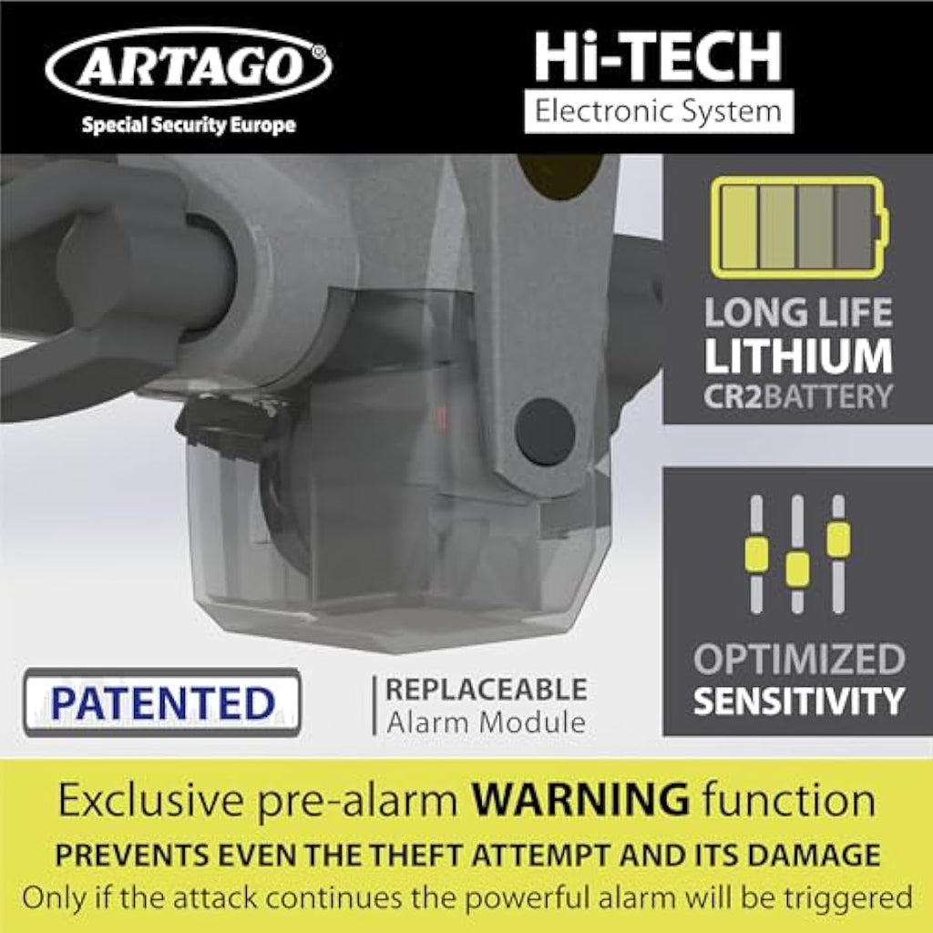 ARTAGO 870 Steering Wheel Lock – 120dB Alarm & Pre-Alarm Anti-Theft