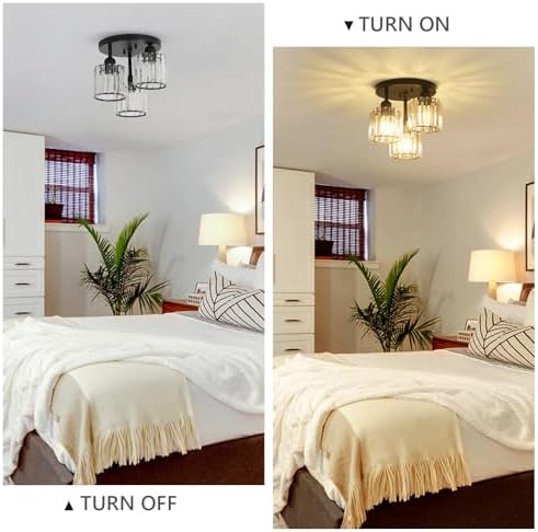 Rayofly Modern 3-Light Crystal Chandelier | Black Semi Flush Ceiling Light