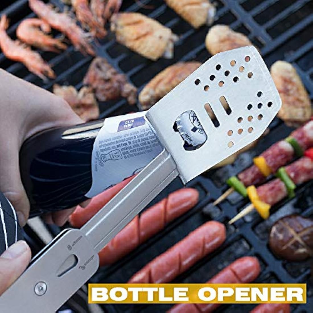 ROXON 4-in-1 BBQ Tool Set | Stainless Steel Spatula, Fork & Tongs – Grey