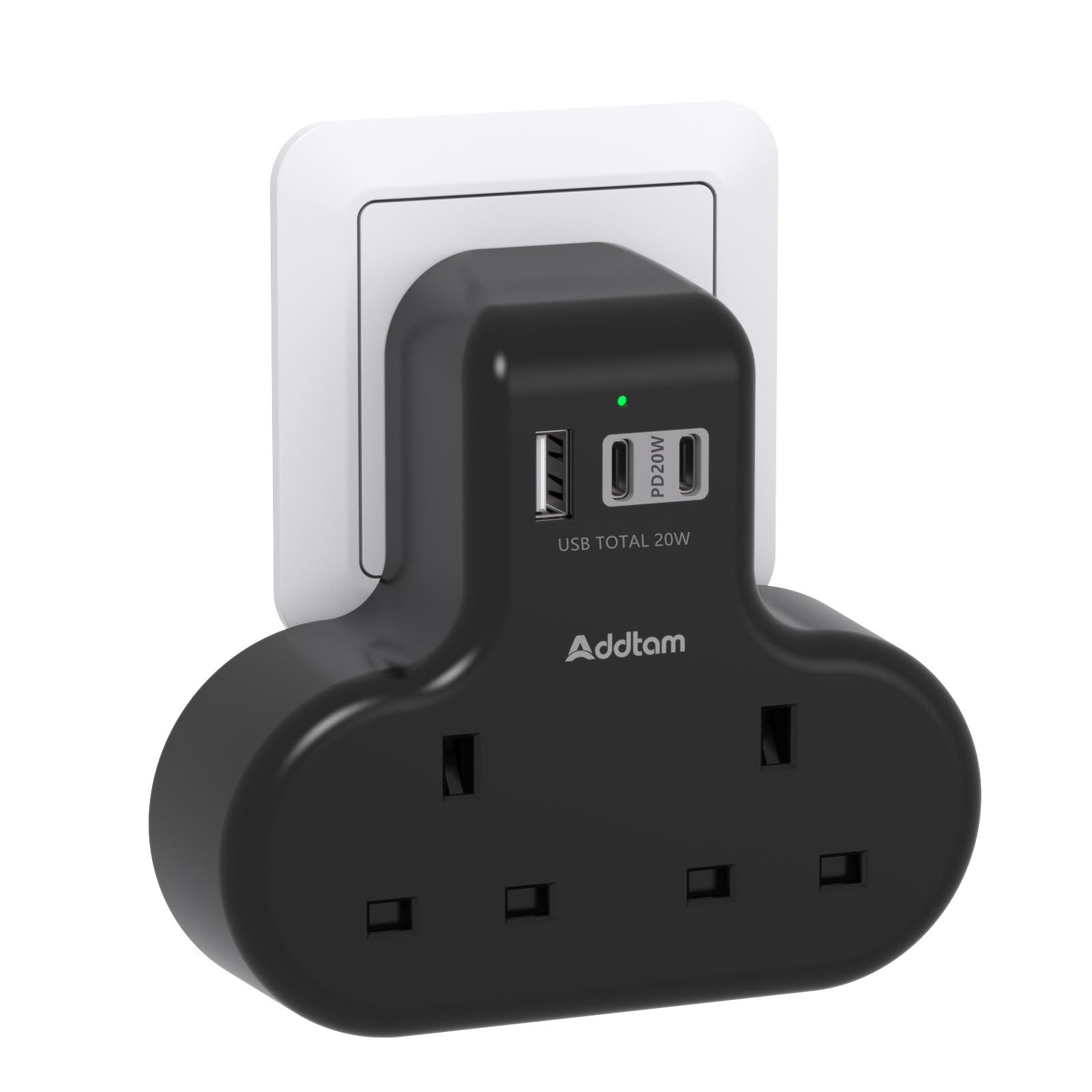 20W Double Plug Extension – 2 Way Multi Adaptor with 3 USB