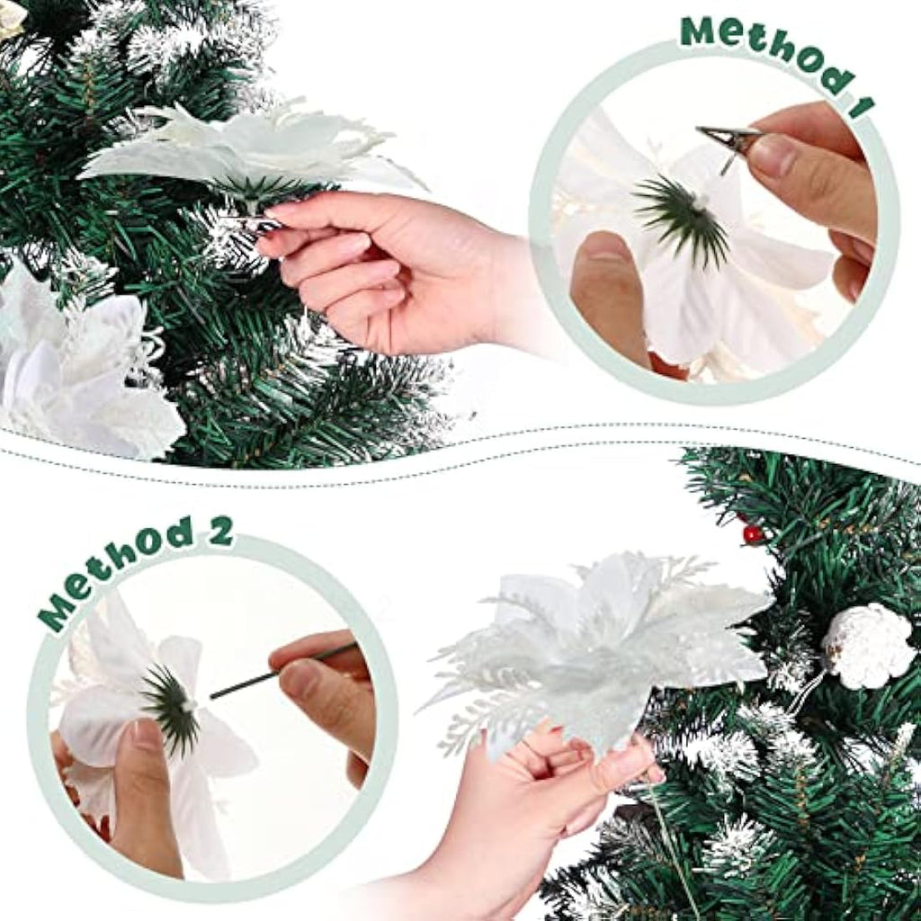 Toyvian 12-Piece Glitter Artificial Poinsettia Christmas Tree Flowers