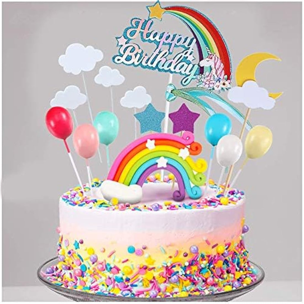 iZoeL 21pcs Unicorn Cake Topper Kit – Rainbow & Cloud Birthday Decoration