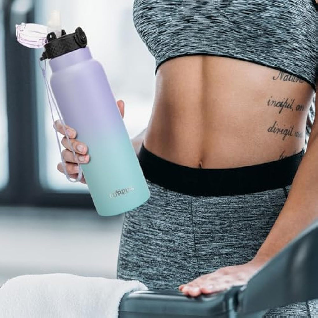 GOPPUS 26oz Insulated Stainless Steel Water Bottle with Straw & Strap