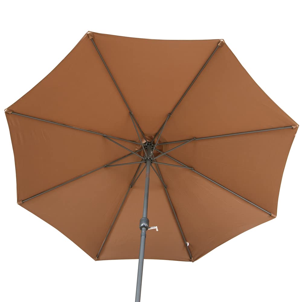 Greenbay 2.7m Round Garden Parasol | Tilt Patio Umbrella - Coffee
