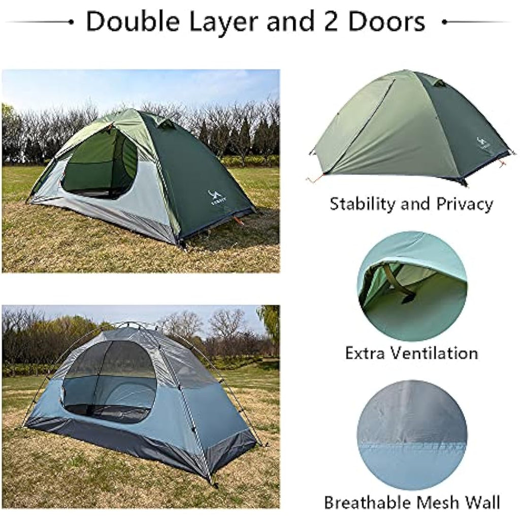 2 Person Backpacking Tent – Waterproof 3-Season Camping Gear