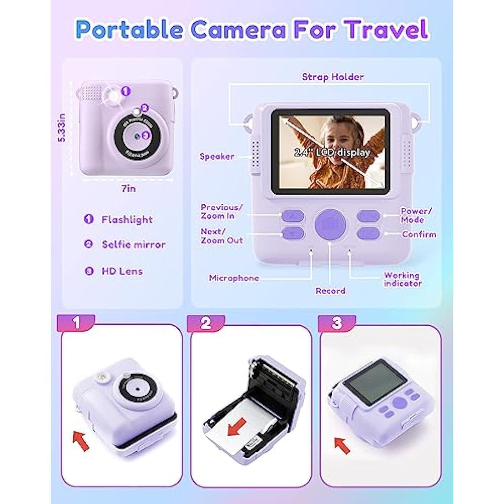 YORKOO Kids Instant Print Camera – 1080P HD Digital Toy with 32GB SD Card