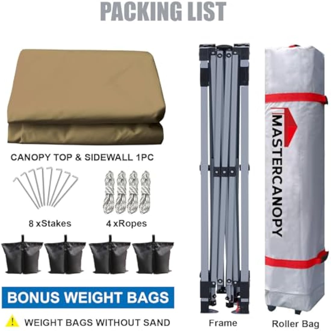 MasterCanopy 2.5x2.5M Pop-up Gazebo Tent with Sidewall - Khaki
