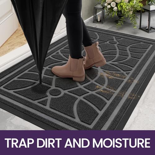 DEXI Non-Slip Dirt Trapper Door Mat - Grey Indoor Outdoor 60x120cm